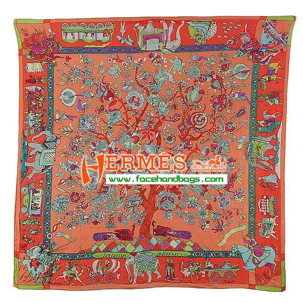 Hermes Hand-Rolled Cashmere Square Scarf Orange HECASS 120 x 120